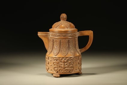 Purple Clay Carved Beast Face Pattern Teapot