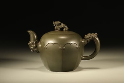 Purple Clay Carved Dragon Teapot