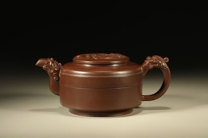 Purple Clay Carved Dragon Pattern Teapot