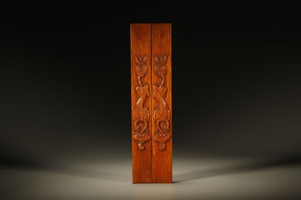 Pair of Huanghuali Wood Carved Beast Pattern Paper Weight