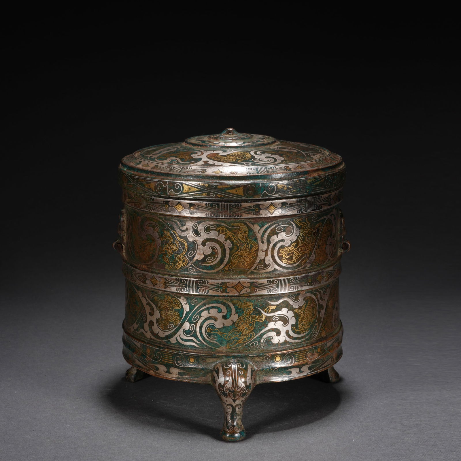 Chinese Bronze Gold and Silver Inlaid Carved Phoenix Pattern Lid Pot: Chinese Bronze Gold and Silver Inlaid Carved Phoenix Pattern Lid Pot (12.5 x 14cm,Weight 1707g)