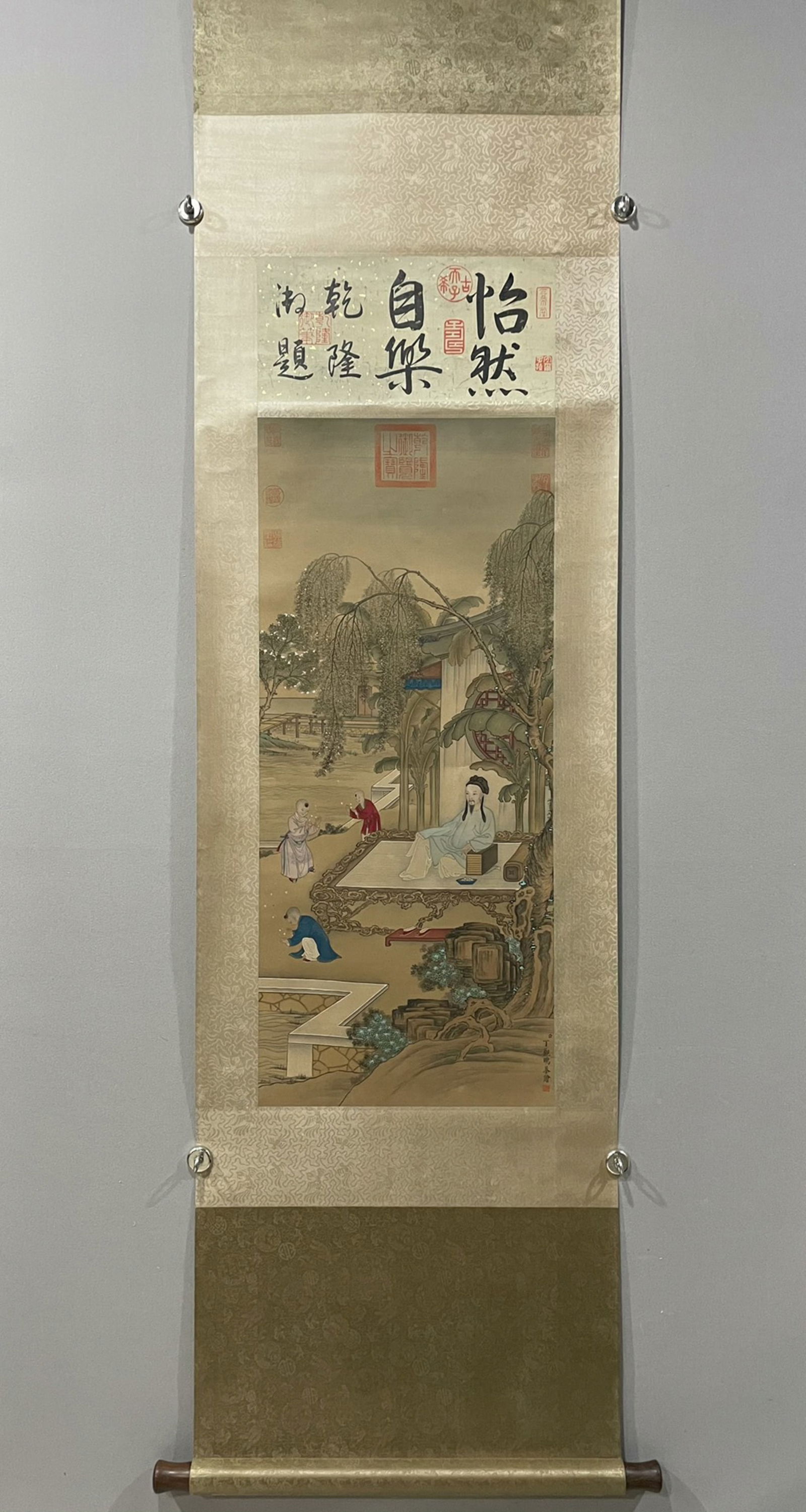 Chinese Drawing Tree and Character Story Silk Painting,Ding Guanpeng Mark (1 of 9)