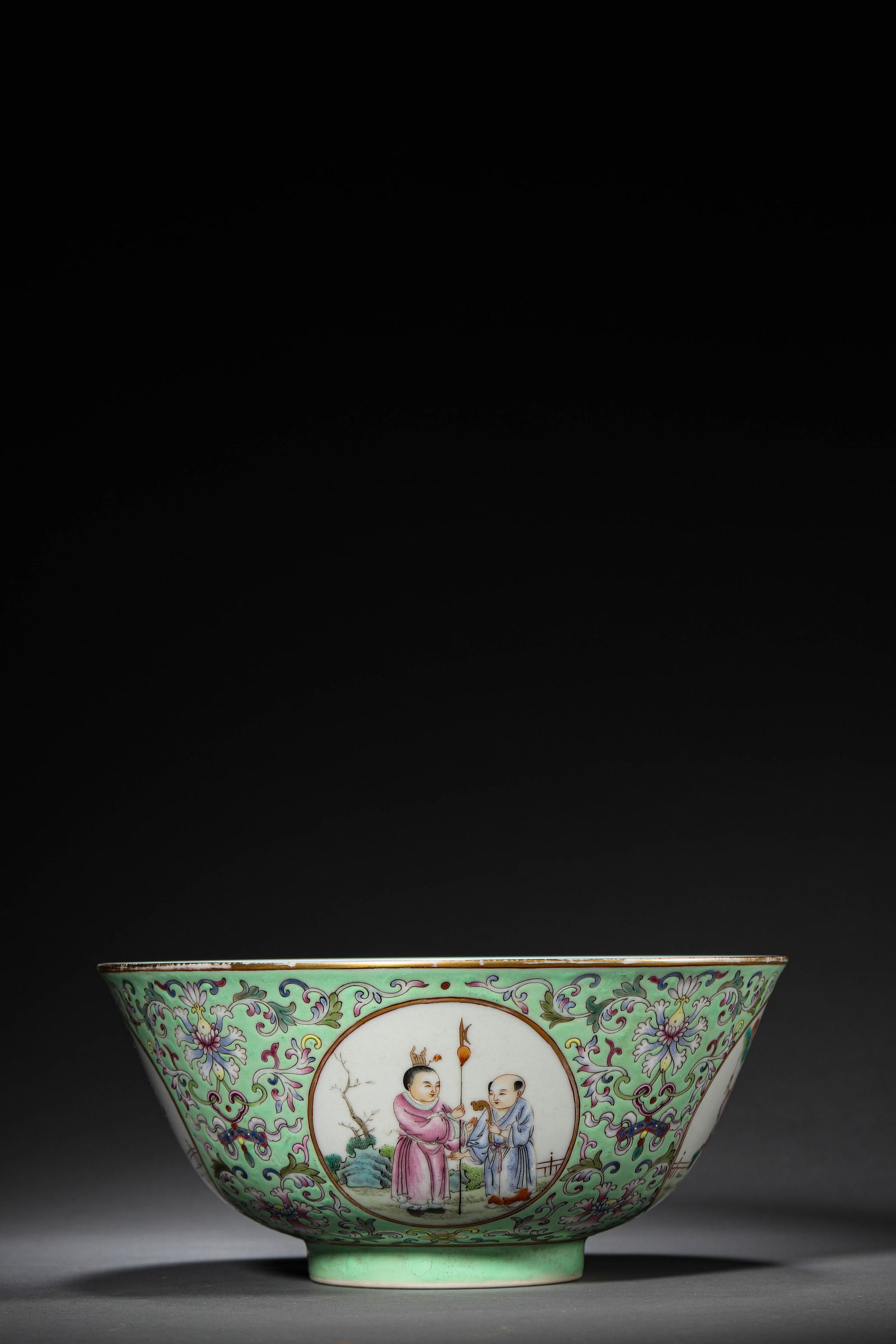 Turquoise Glaze Vine Flower Engraved Open Window Infant Play Scene Bowl (1 of 7)