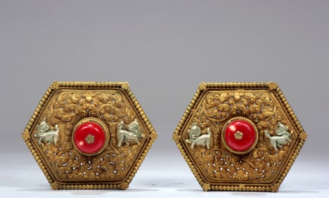 A PAIR OF GILT BRONZE PLATES
