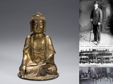 A GILT BRONZE FIGURE OF SHAKYAMUNI