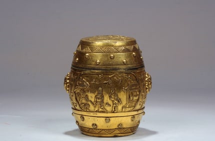 A GILT BRONZE 'APPRECIATING ANTIQUITIES'DRUM