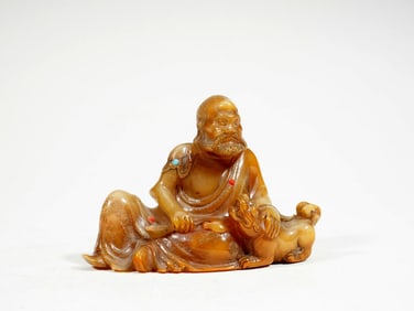 A TIANHUANG STONE FIGURE OF SEATED LUOHAN