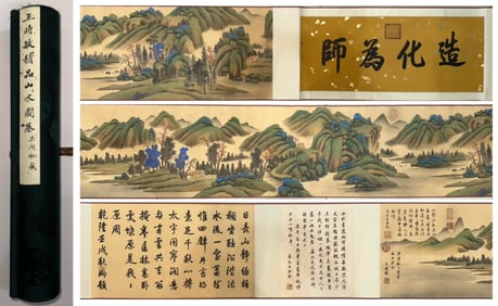 A CHINESE LONG SCROLL HAND PAINTING,WANG SHIMIN MARKE.