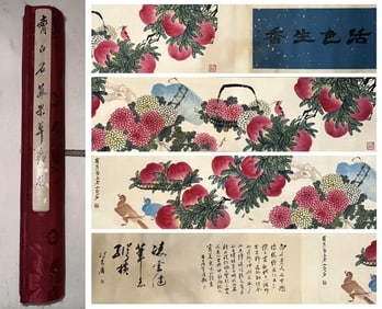 A CHINESE LONG SCROLL HAND PAINTING,QI BAISHI MARKE.