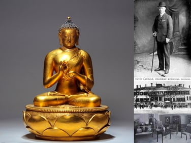 A GILT BRONZE FIGURE OF SHAKYAMUNI