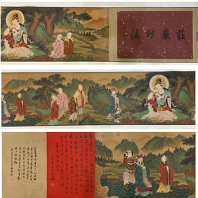 A CHINESE LONG SCROLL HAND PAINTING,WU DAOZI MARKE.