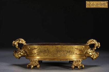 A GILT BRONZE 'CHILONG'JARDINIERE STYLE CENSER