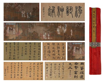A CHINESE LONG SCROLL HAND PAINTING,ZHOU WENJU MARKE.
