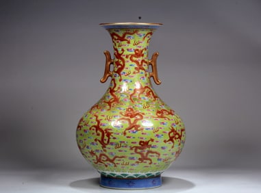 A FAMILLE ROSE IRON RED VASE