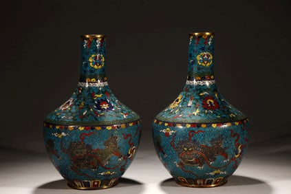 A PAIR OF CLOISONNÉ BRONZE VASES