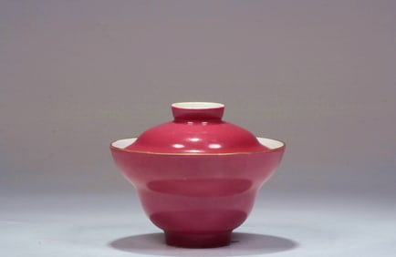 A ROUGE GLAZED BOWL AND COVER