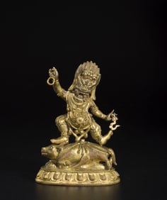 A GILT BRONZE FIGURE OF YAMA