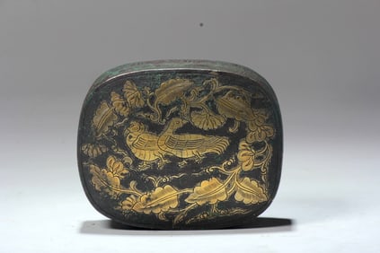 A 'BIRD AND FLORAL'GILT BOX AND COVER