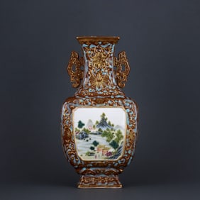 A BRONZE FAMILLE ROSE 'LANDSCAPE'VASE