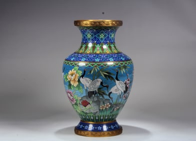 A CLOISONNÉ BRONZE 'CRANE' VASE