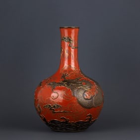 A RED GLAZED GOLD INLAID VASE?TIANQIUPING