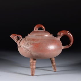A ZISHA 'BAMBOO'TRIPOD TEAPOT