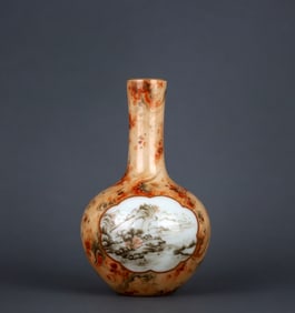 A GRISAILLE-PAINTED MARBLE PATTERN GLAZED 'LANDSCAPE' VASE,TIANQIUPING