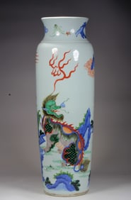 A WUCAI 'QILIN' SLEEVE VASE
