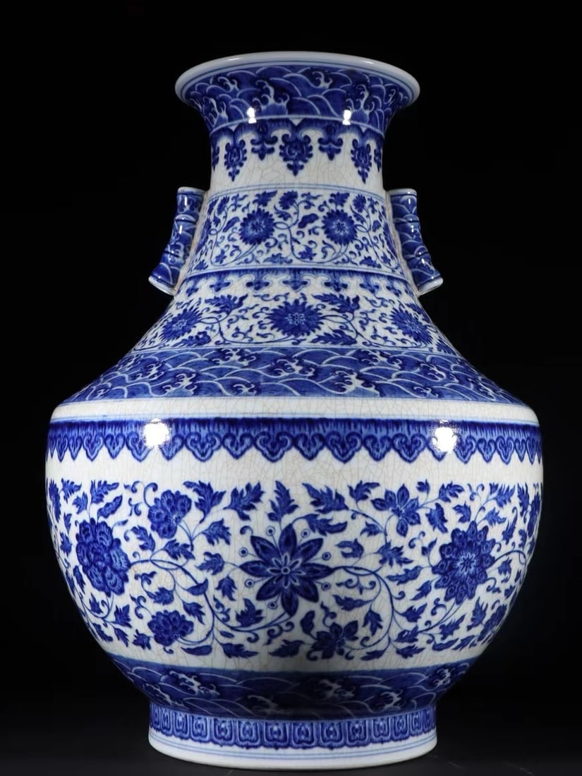 Blue and White Flower Branch Pattern Double Ears Porcelain Vase (1 of 9)