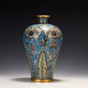 Bronze Cloisonne Carved Flower with Butterfly Pattern Vase