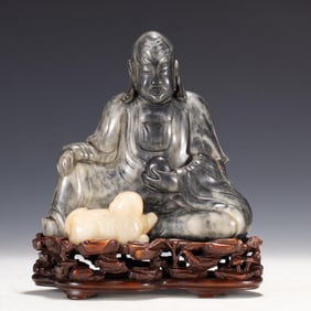 Jade Carved Beast and Arhat Ornament