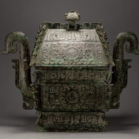 Chinese Bronze Carved Dragon Pattern Double Ears Zun