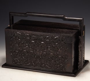 Red Sandalwood Carved Flower and Dragon Pattern Food Tray Box