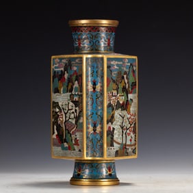 Bronze Cloisonne Carved Flower and Landscape Pattern Vase