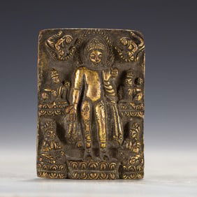 Tibetan Gilt Bronze Carved Buddha Pattern Buddha Plate