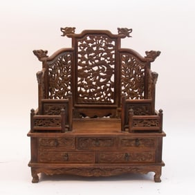 Huanghuali Wood Carved Flower and Dragon Pattern Buddha Niche