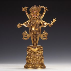 Gilt Bronze Six Armed Mahakala Figure