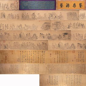 Chinese Drawing Character Story Hand Scroll,Li Gonglin Mark
