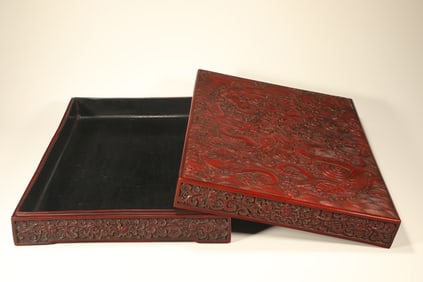 Lacquerware Red Carved Dragon Pattern Lid Box