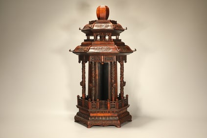 Boxwood Carved Flower and Dragon Pattern Buddha Niche