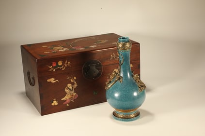 Jun Ware Gold Drawing Dragon Pattern Porcelain Vase