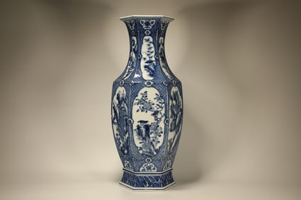 Blue and White Flower and Bird & Landscape Pattern Porcelain Vase