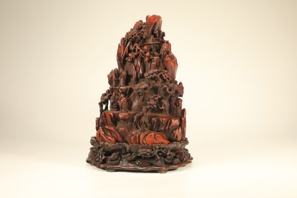 Bamboo Carved Pine Tree and Character Story Pattern Ornament