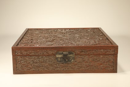 Huanghuali Wood Carved Dragon Pattern Lid Box