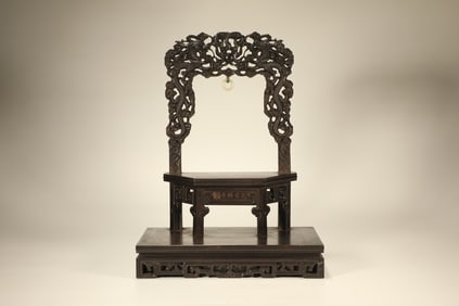 Red Sandalwood Carved Dragon Pattern Buddha Niche