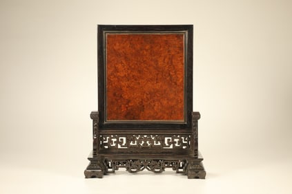 Red Sandalwood Inlaid Huanghuali Wood Carved Bat Pattern Table Plaque