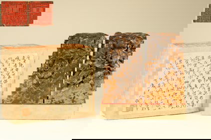 Pair of Shoushan Carved Dragon Stone Seal