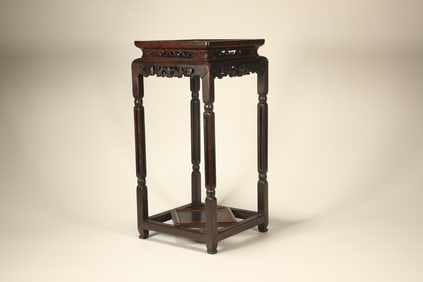 Red Sandalwood Carved Bat Pattern Square Table