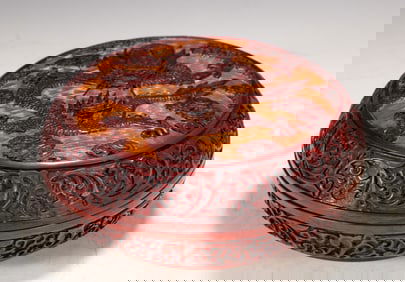 Lacquerware Red Carved Dragon Pattern Lid Box