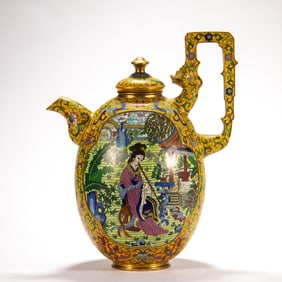 Bronze Cloisonne Carved Beauty Pattern Pot